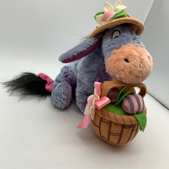 Disney Store Eeyore Easter Basket Flower Winnie & Friends Beanie Small 6" Plush - Picture 3 of 11